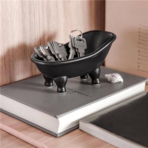 Black Ceramic Mini Bathtub Soap Dish Small Planter Makeup Organizer Holder - Picture 5 of 7